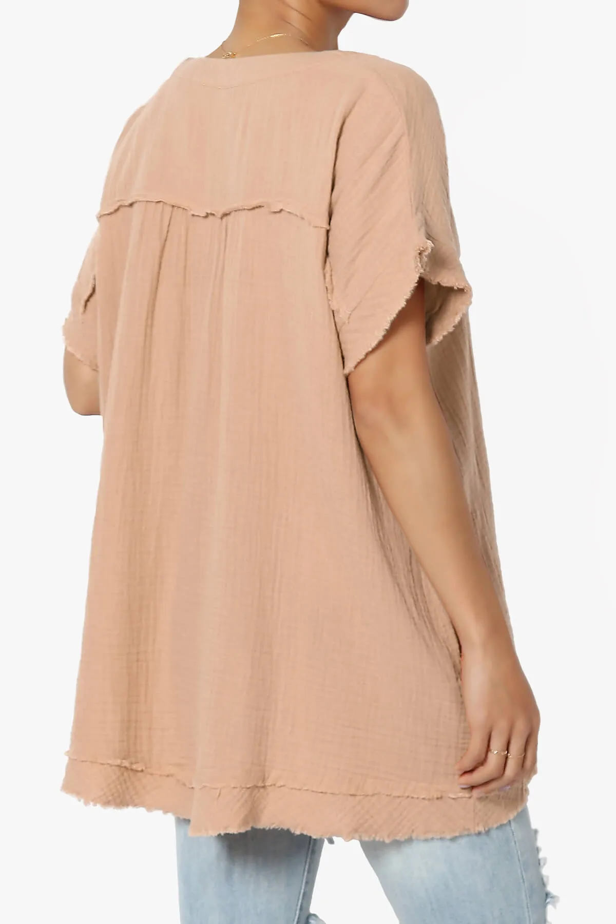 Milly Gauze V-Neck Babydoll Shirt Tunic PLUS