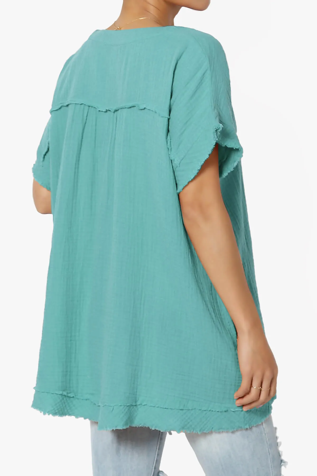 Milly Gauze V-Neck Babydoll Shirt Tunic PLUS