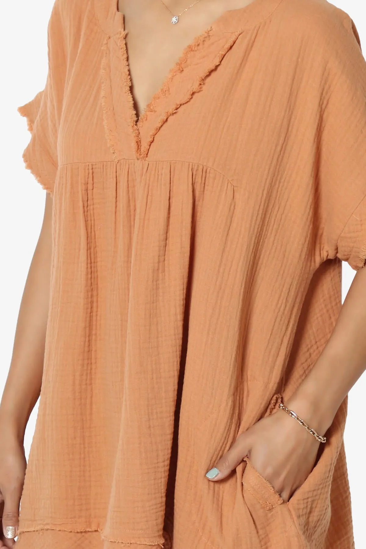 Milly Gauze V-Neck Babydoll Shirt Tunic PLUS