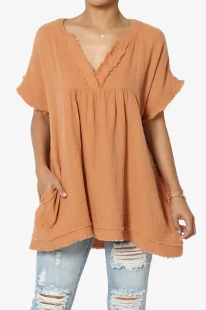 Milly Gauze V-Neck Babydoll Shirt Tunic PLUS