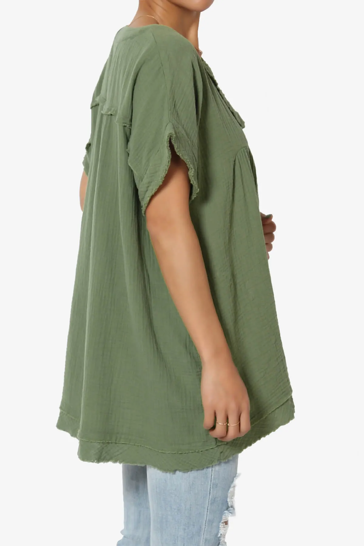 Milly Gauze V-Neck Babydoll Shirt Tunic PLUS