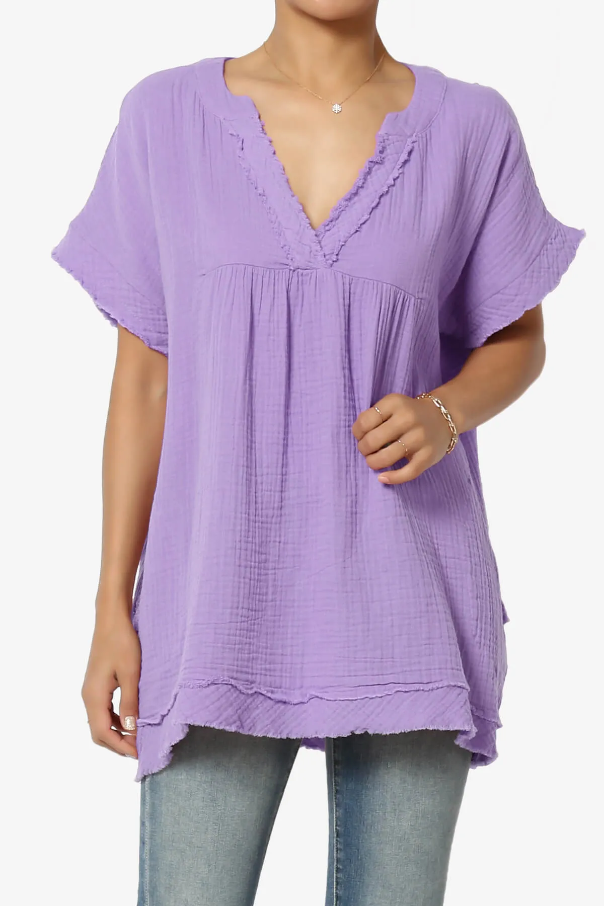 Milly Gauze V-Neck Babydoll Shirt Tunic PLUS