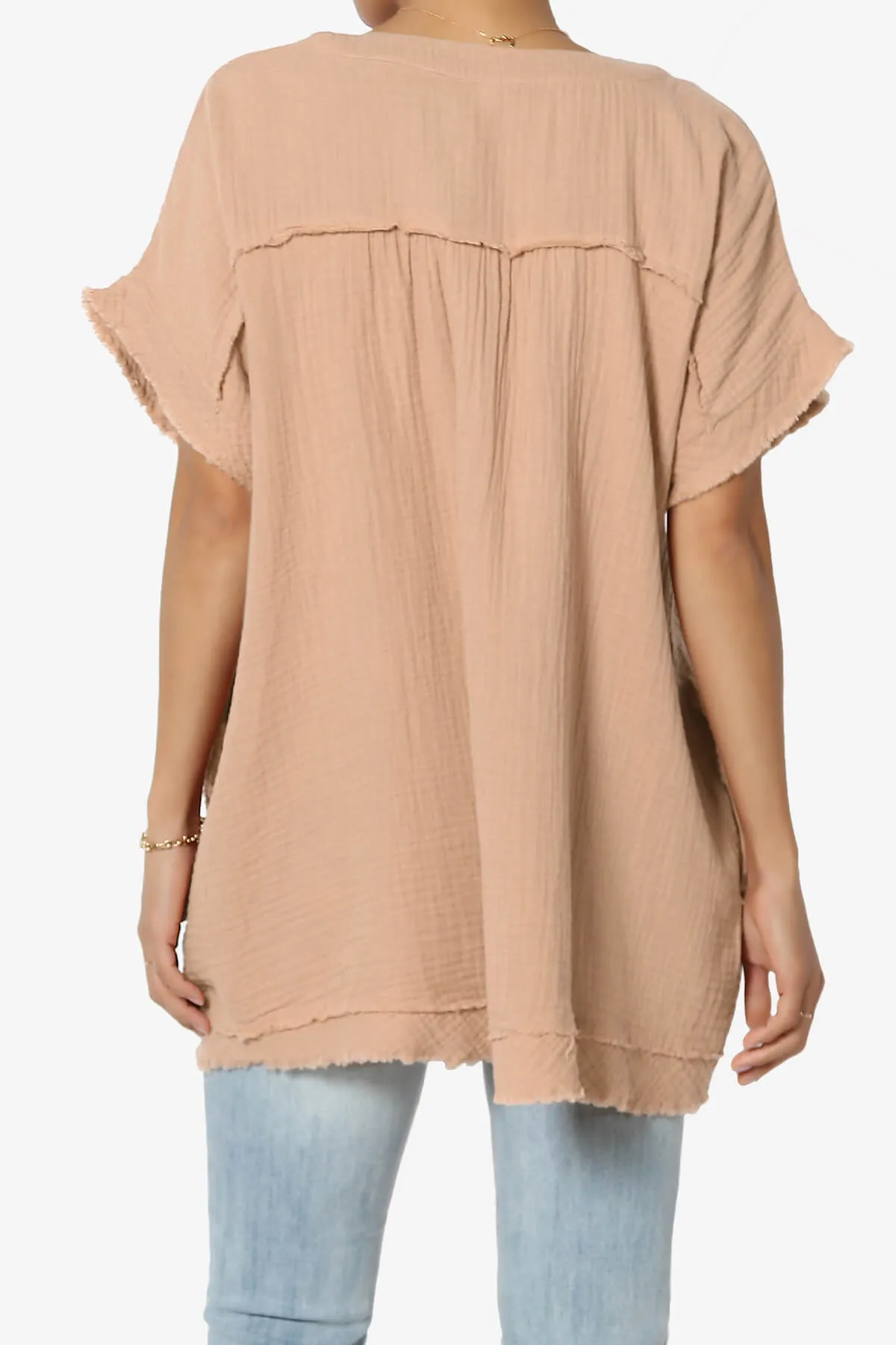Milly Gauze V-Neck Babydoll Shirt Tunic PLUS