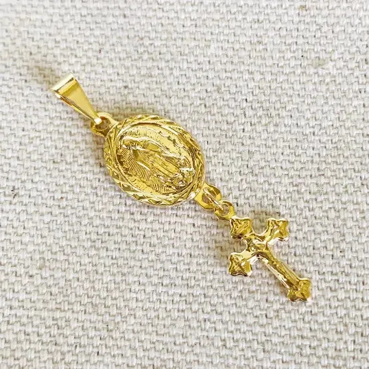 Mini Lady of Guadalupe Medal Followed By Crucifix Cross Charm