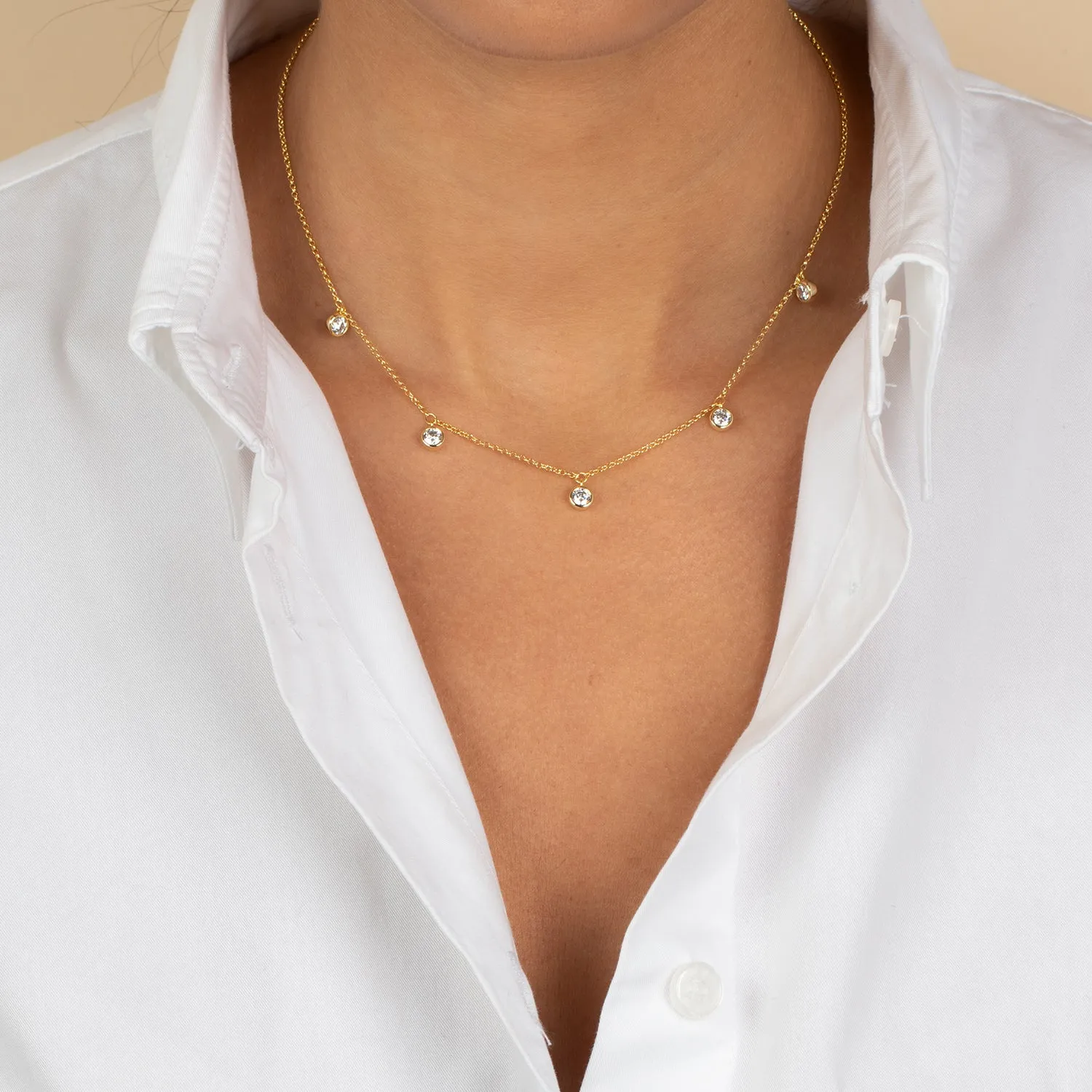 Mini Multi CZ Bezel Dangling Charm Necklace