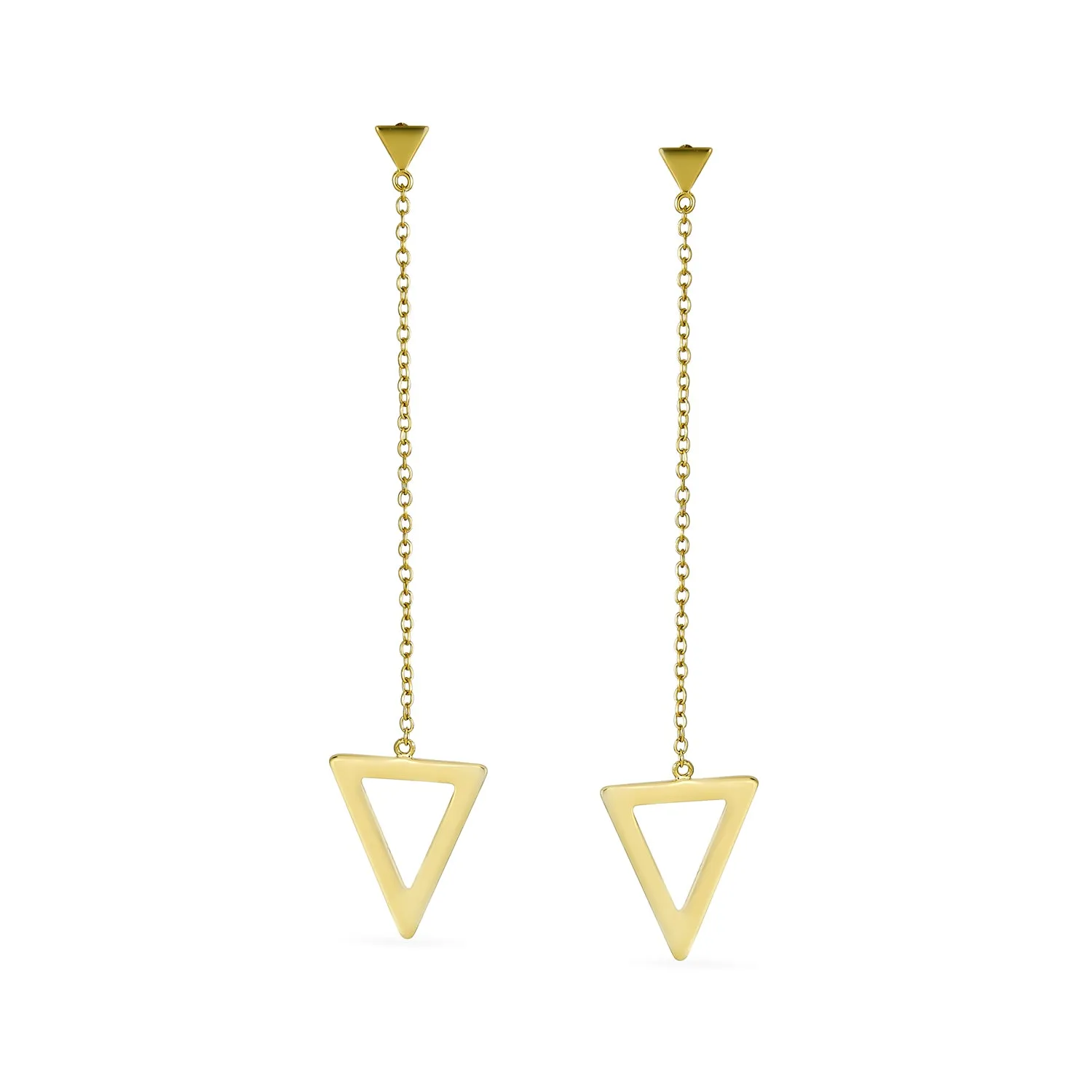 Minimalist Geometric Dangle Earrings 14K Gold Plated Sterling Silver Triangle Design