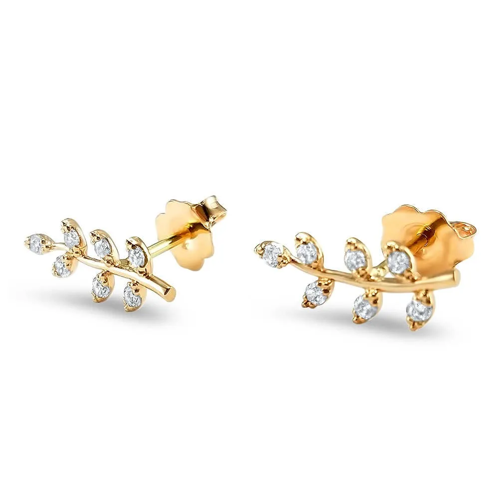 Minimalist Leaf Branch Earrings Pierced Ears Post Diamond 14k Rose Gold 14k Yellow Gold 14k White Gold