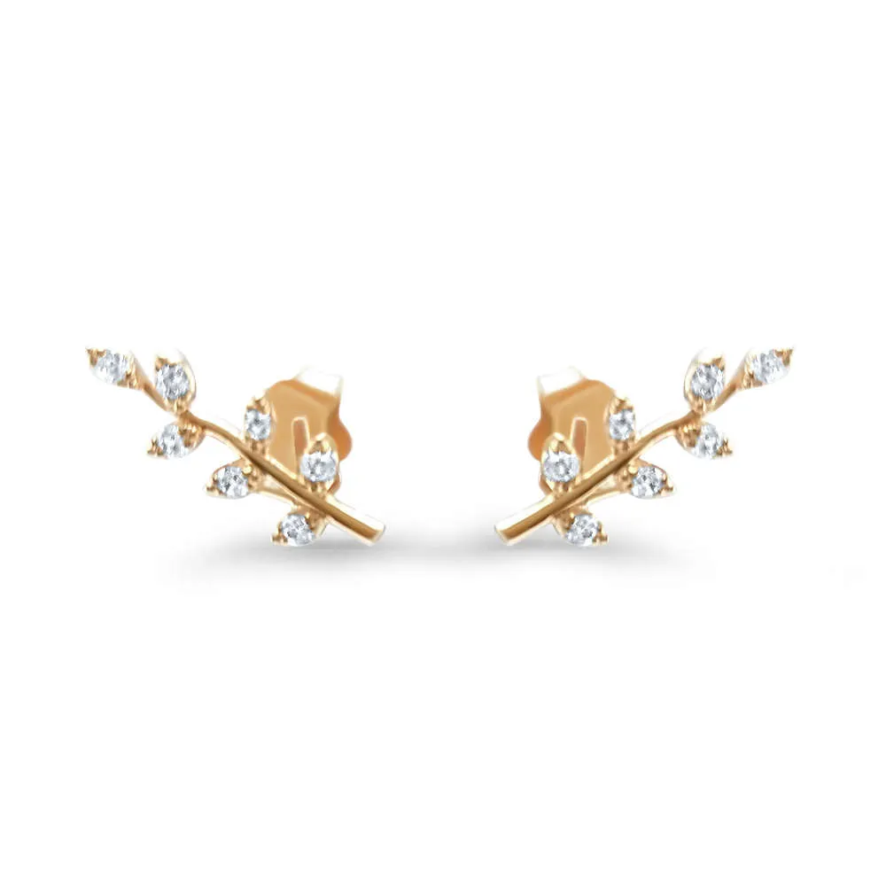 Minimalist Leaf Branch Earrings Pierced Ears Post Diamond 14k Rose Gold 14k Yellow Gold 14k White Gold