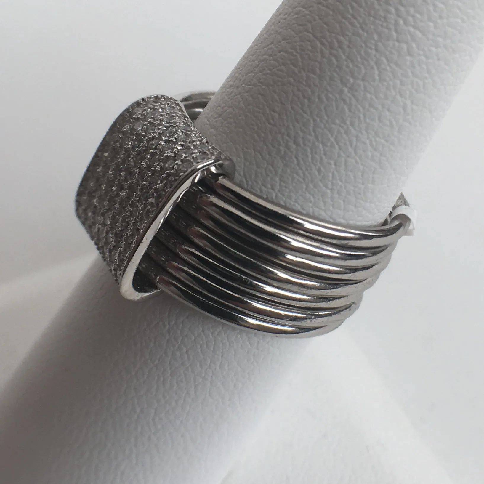 Multi-strand Silver and CZ Ring