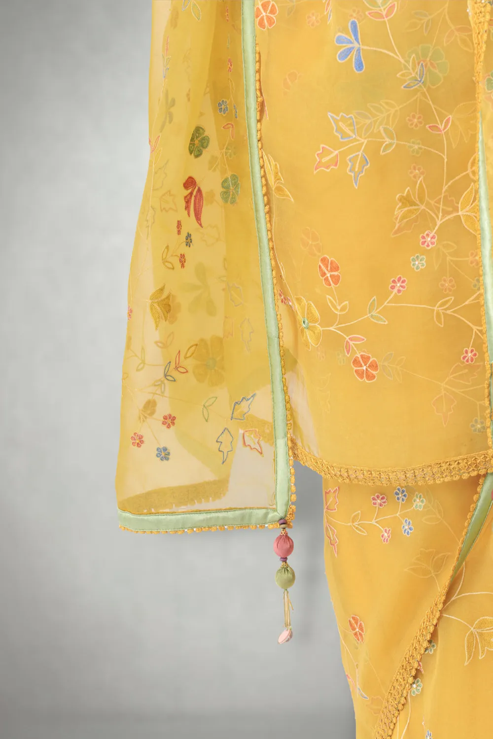 Mustard  Aari & Mirror Work Saree