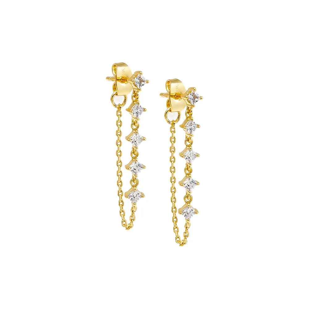 Muti CZ Drop Chain Stud Earring