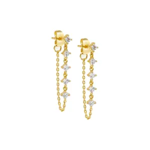 Muti CZ Drop Chain Stud Earring