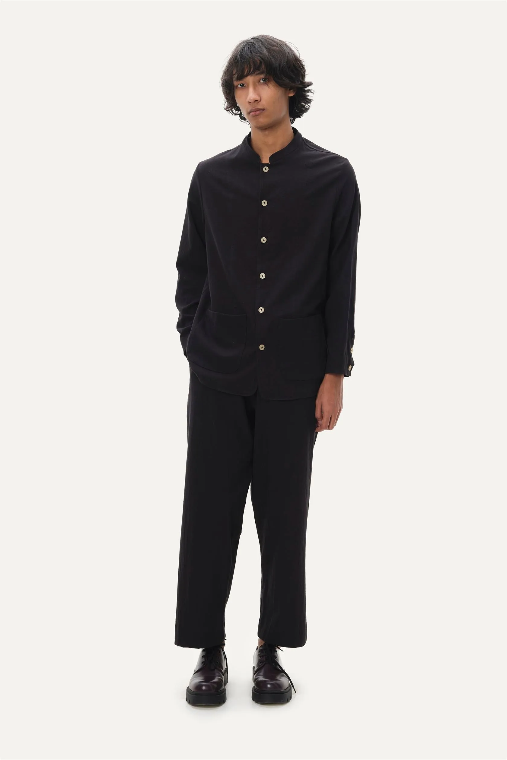 Naushad Ali I Chalkline set Signature Spring Summer 2025 Crushed cotton Black NA SS24 M09