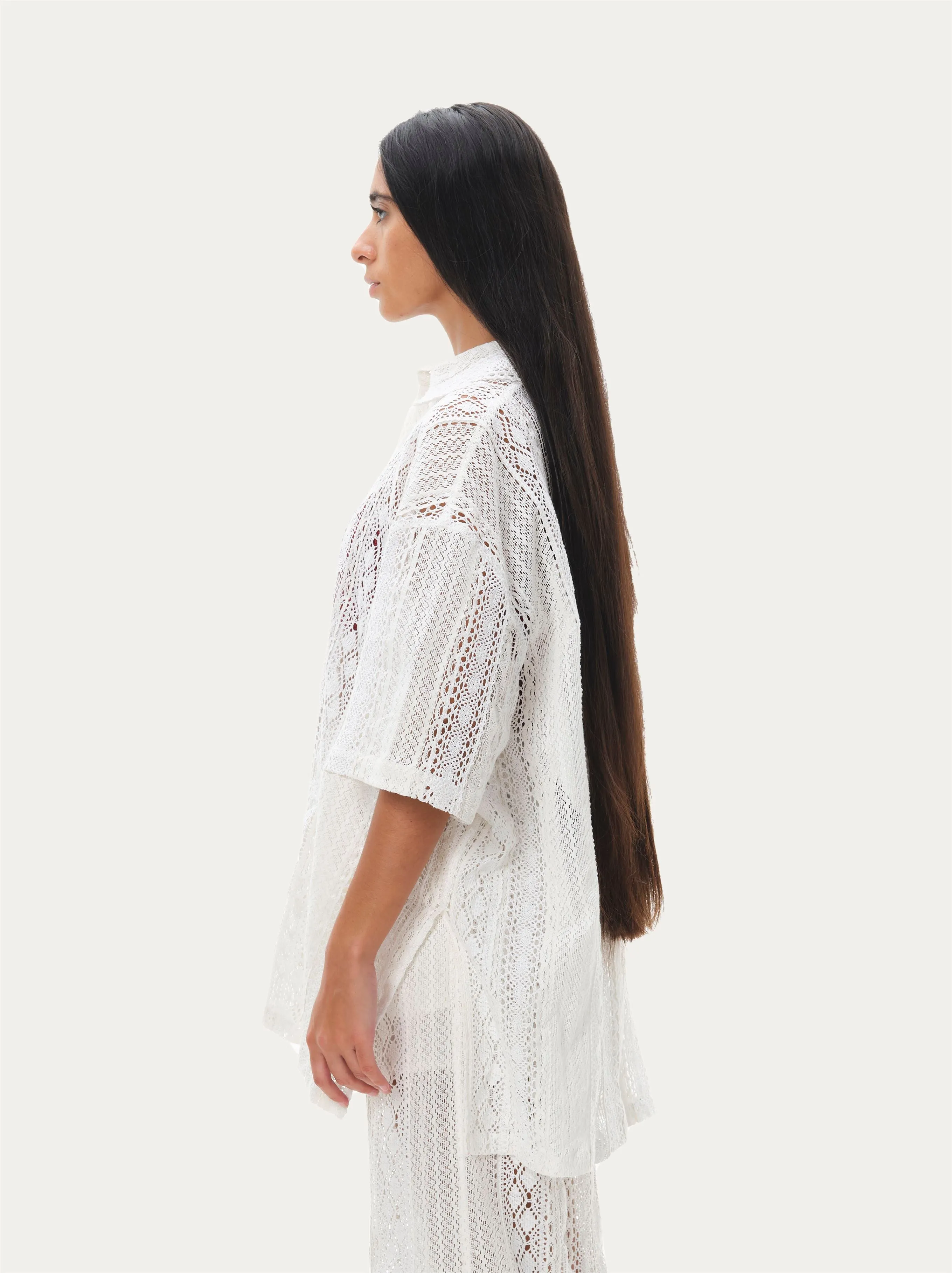 Naushad Ali   I   Lace button-down shirt White Signature Spring Summer 2025 White Cotton lace NA SS24 W28T