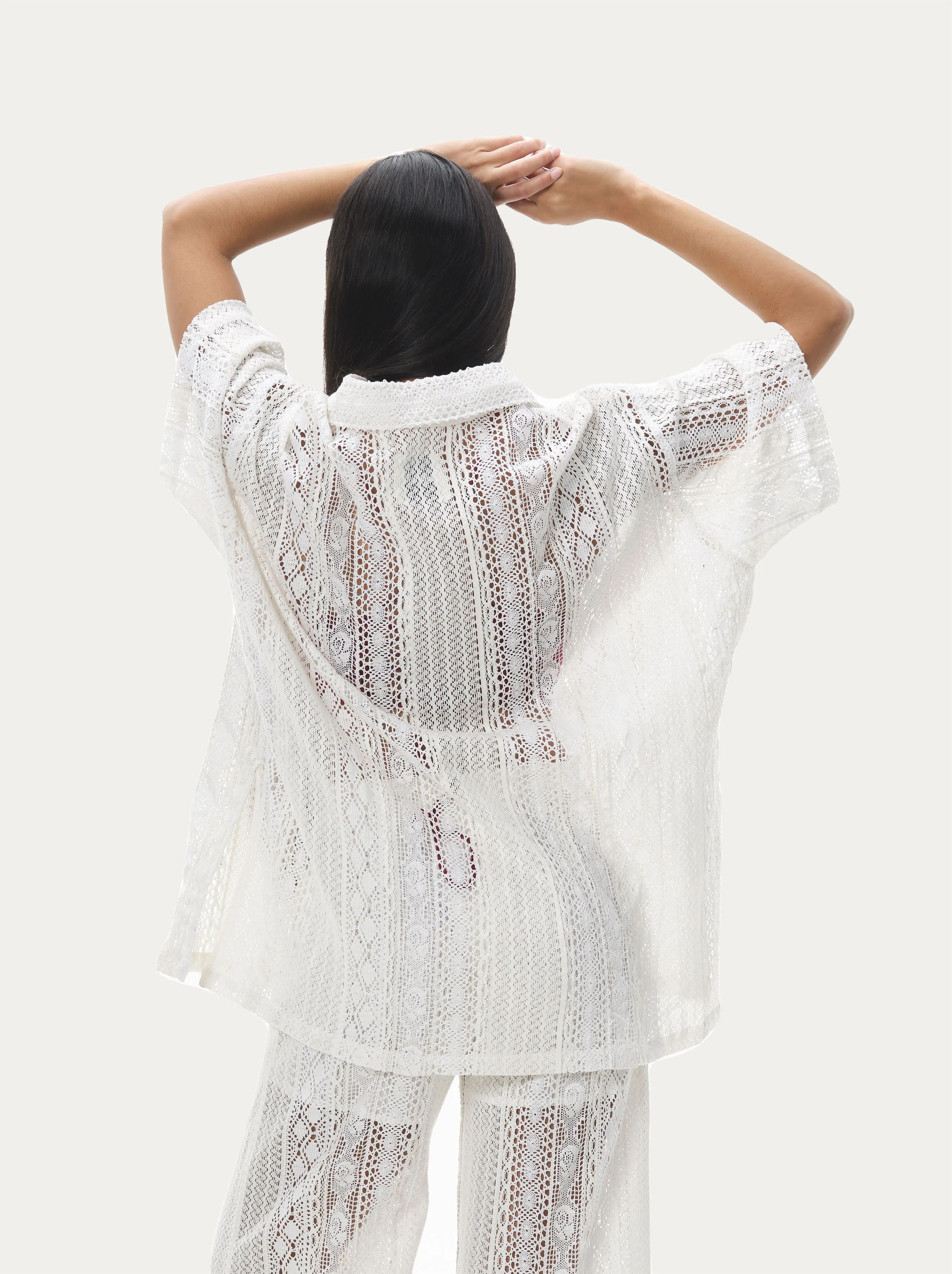 Naushad Ali   I   Lace button-down shirt White Signature Spring Summer 2025 White Cotton lace NA SS24 W28T