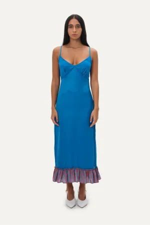 Naushad Ali   I   Slip dress Ramar blue Signature Spring Summer 2025 Ramar Blue Cotton satin NA SS24 W07