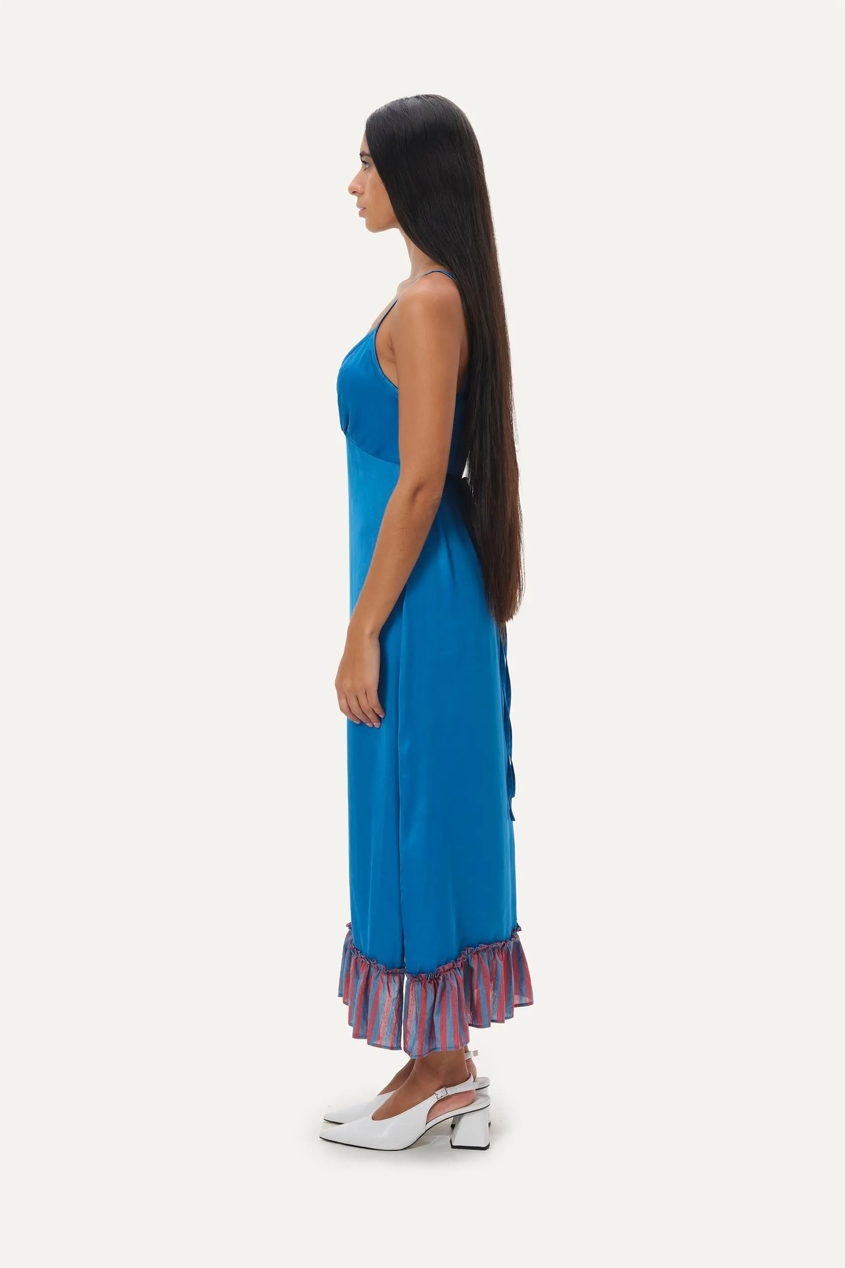 Naushad Ali   I   Slip dress Ramar blue Signature Spring Summer 2025 Ramar Blue Cotton satin NA SS24 W07