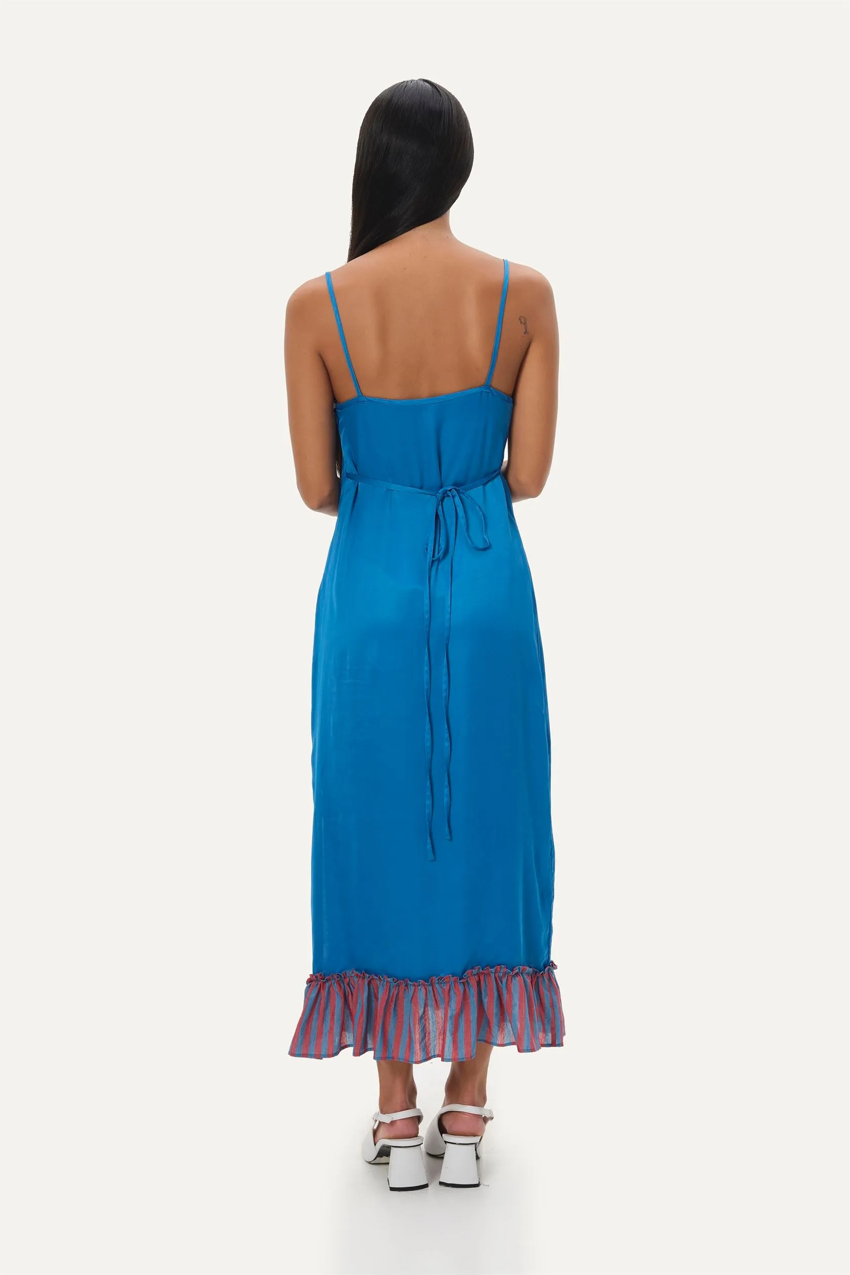 Naushad Ali   I   Slip dress Ramar blue Signature Spring Summer 2025 Ramar Blue Cotton satin NA SS24 W07