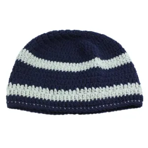 Navy Blue and Gray Crochet Slouchy Hat Large/XL - STXH18LX