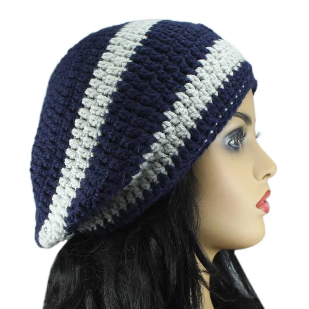 Navy Blue and Gray Crochet Slouchy Hat Large/XL - STXH18LX