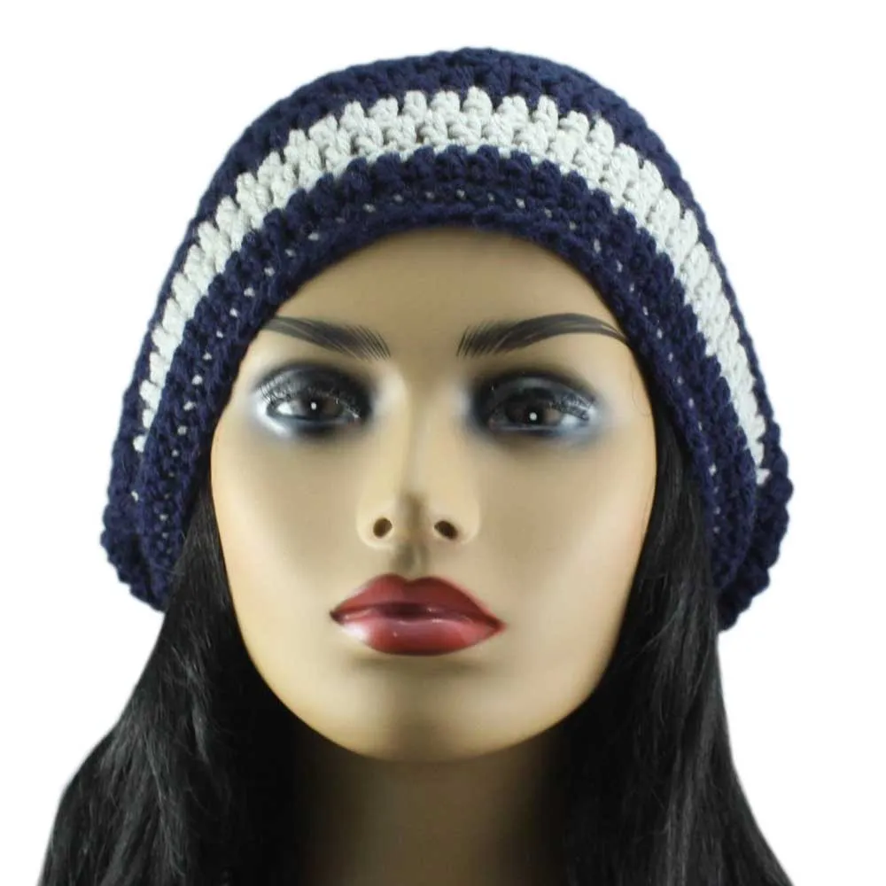 Navy Blue and Gray Crochet Slouchy Hat Large/XL - STXH18LX