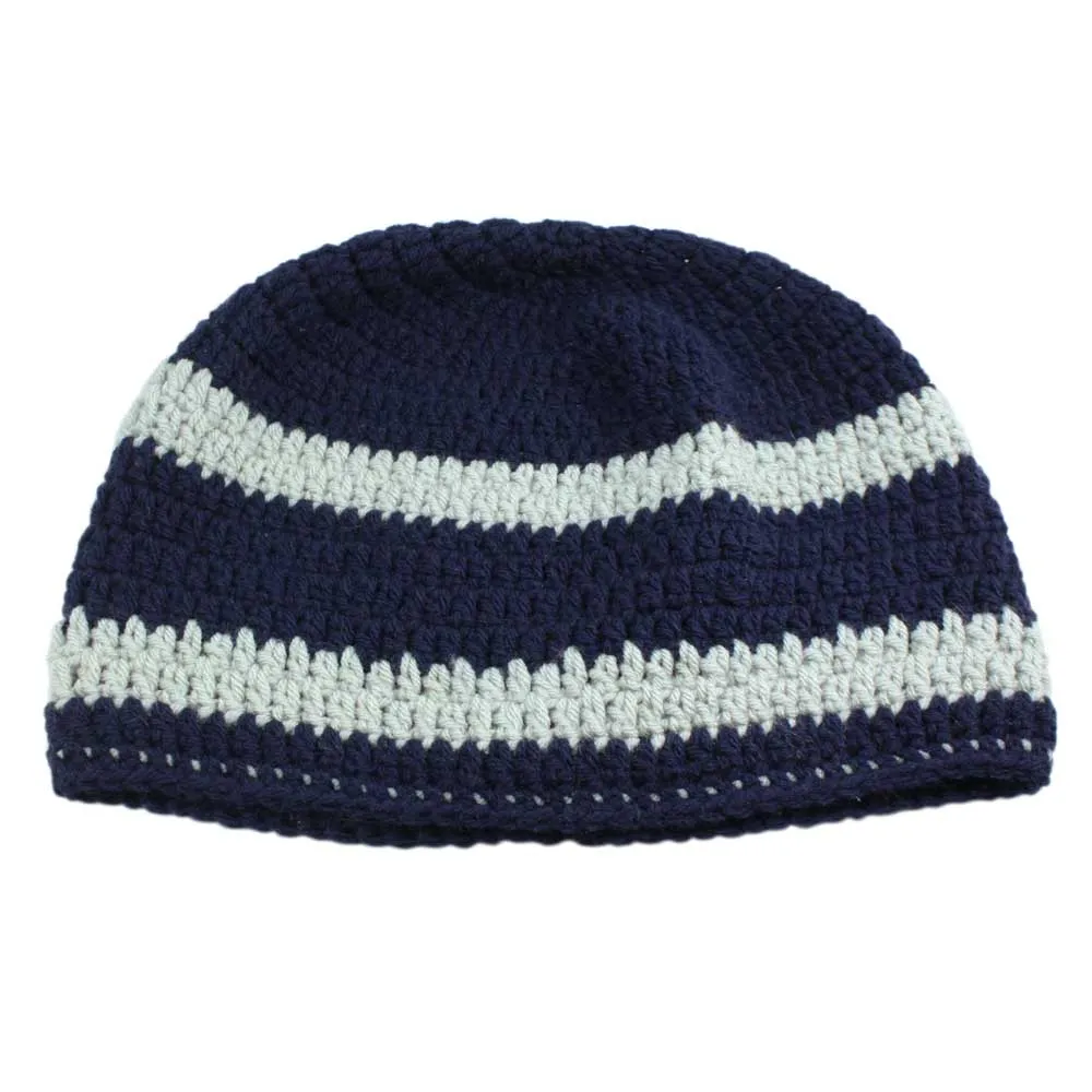 Navy Blue and Gray Crochet Slouchy Hat Large/XL - STXH18LX