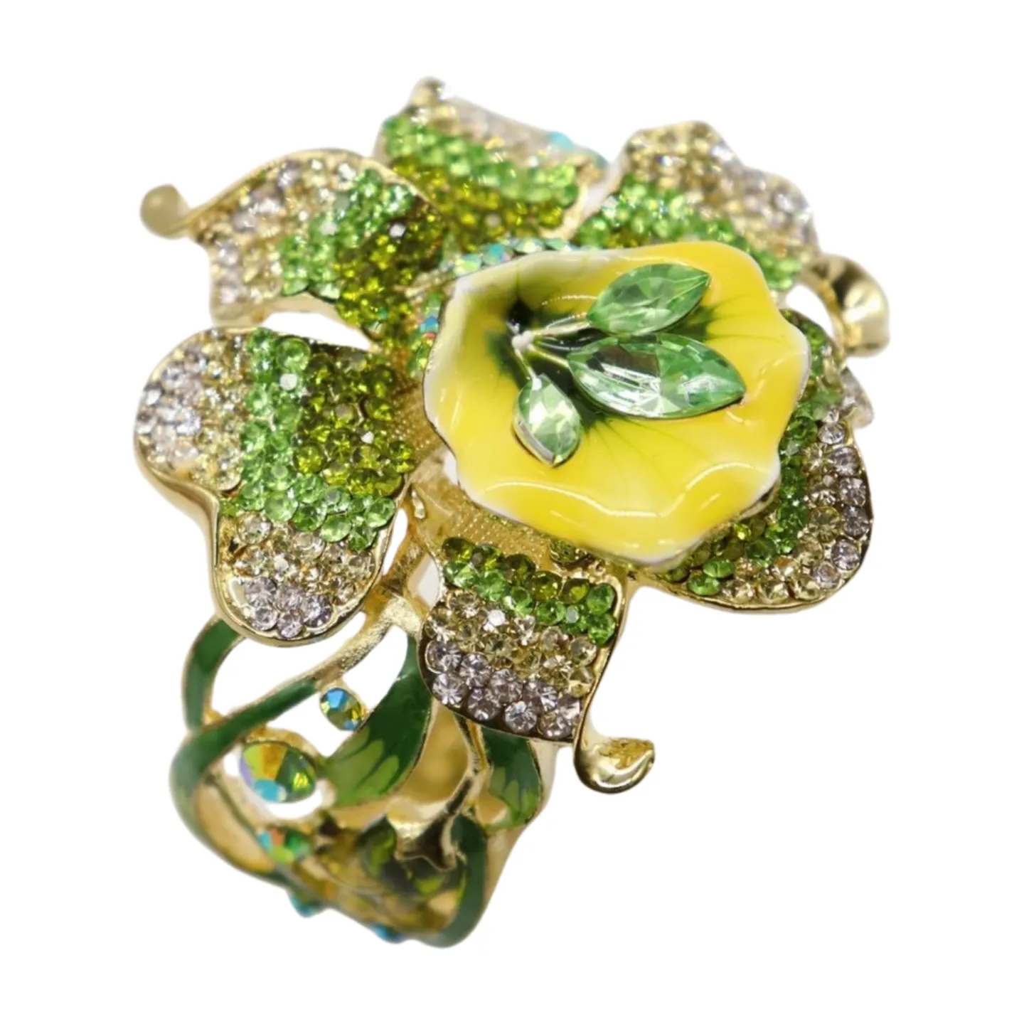 New Women Gold Metal Yellow Green Flowers Cuff Bracelet Fashion Jewelry Bouquet