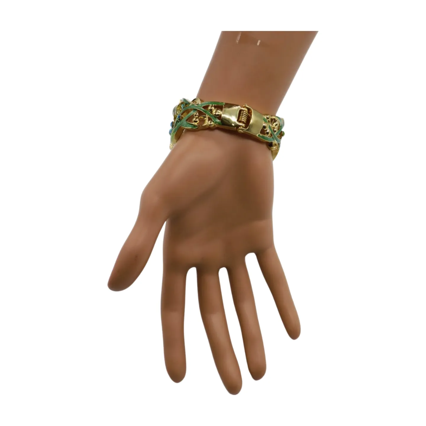 New Women Gold Metal Yellow Green Flowers Cuff Bracelet Fashion Jewelry Bouquet