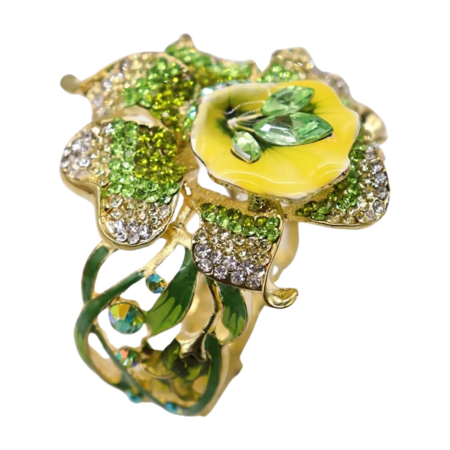 New Women Gold Metal Yellow Green Flowers Cuff Bracelet Fashion Jewelry Bouquet