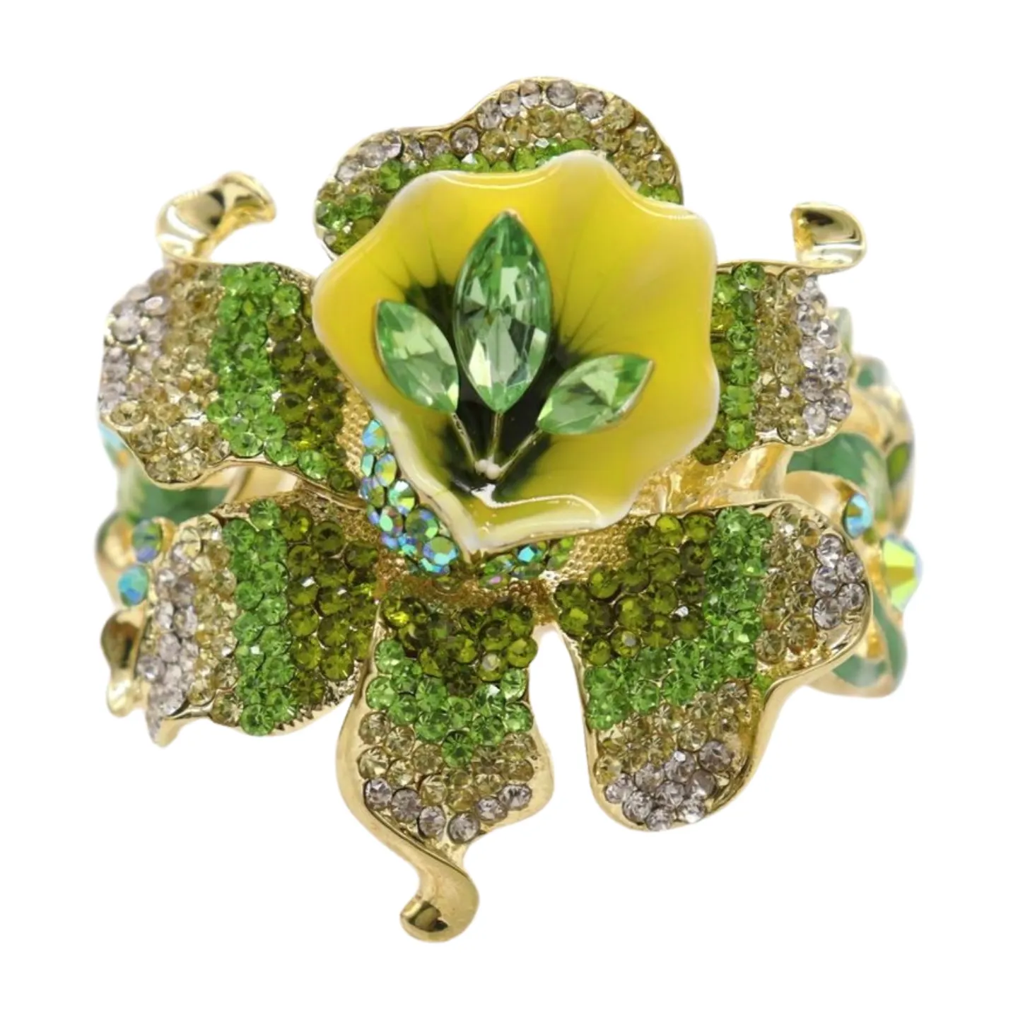 New Women Gold Metal Yellow Green Flowers Cuff Bracelet Fashion Jewelry Bouquet