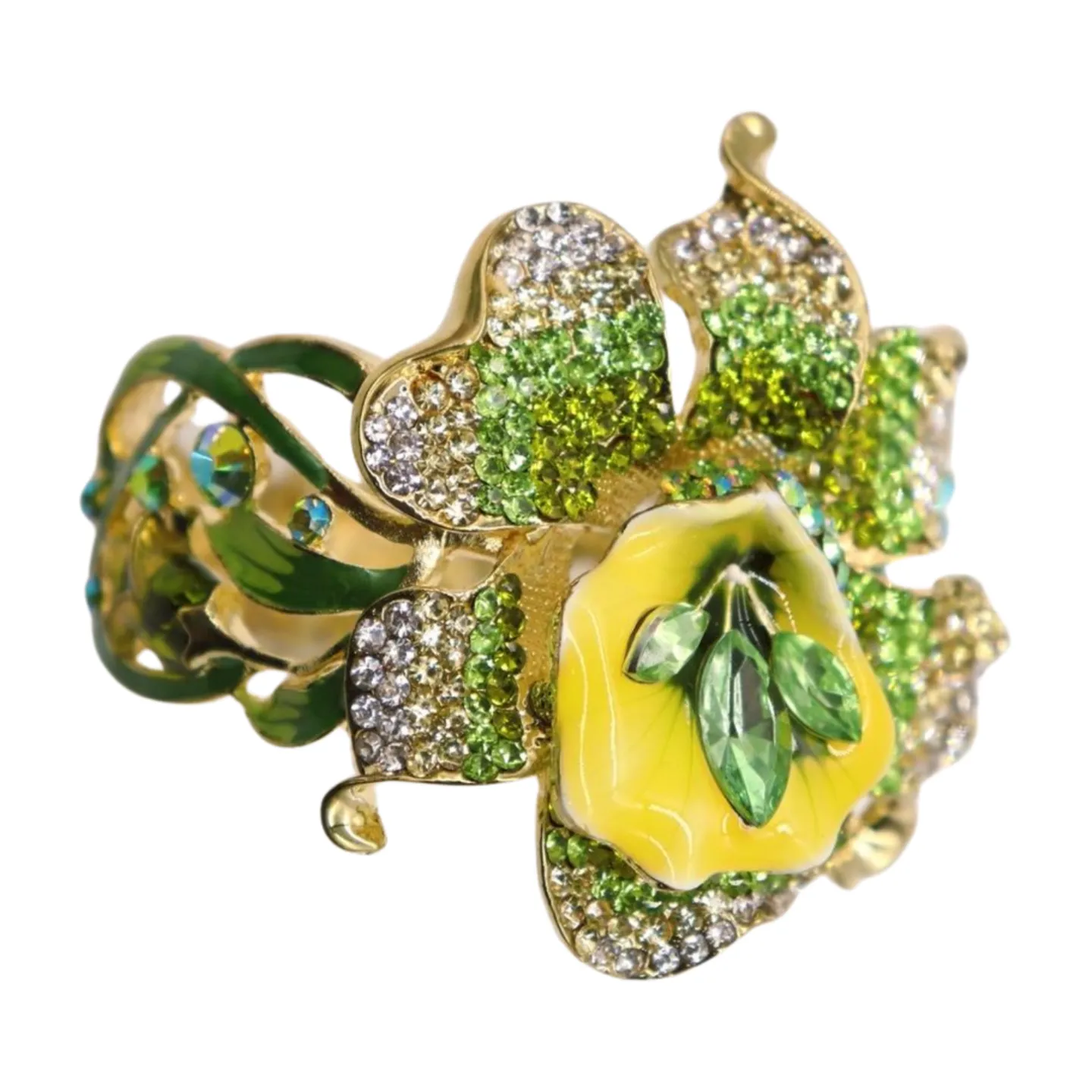 New Women Gold Metal Yellow Green Flowers Cuff Bracelet Fashion Jewelry Bouquet