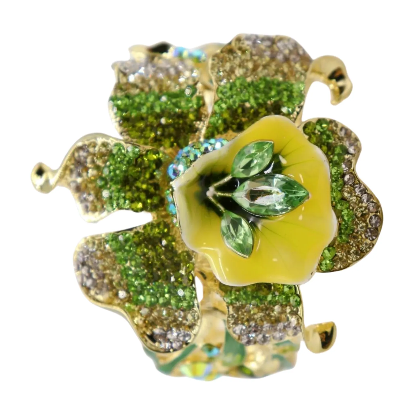 New Women Gold Metal Yellow Green Flowers Cuff Bracelet Fashion Jewelry Bouquet