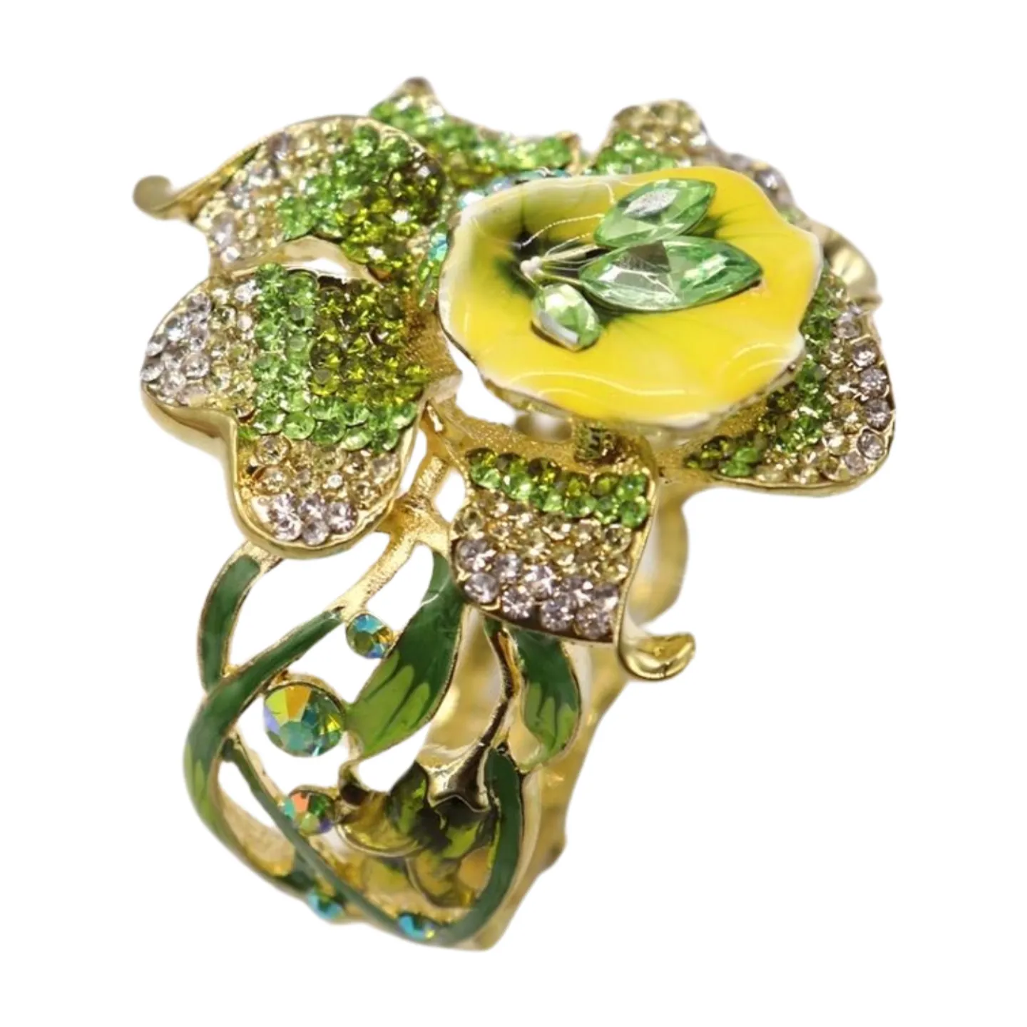 New Women Gold Metal Yellow Green Flowers Cuff Bracelet Fashion Jewelry Bouquet