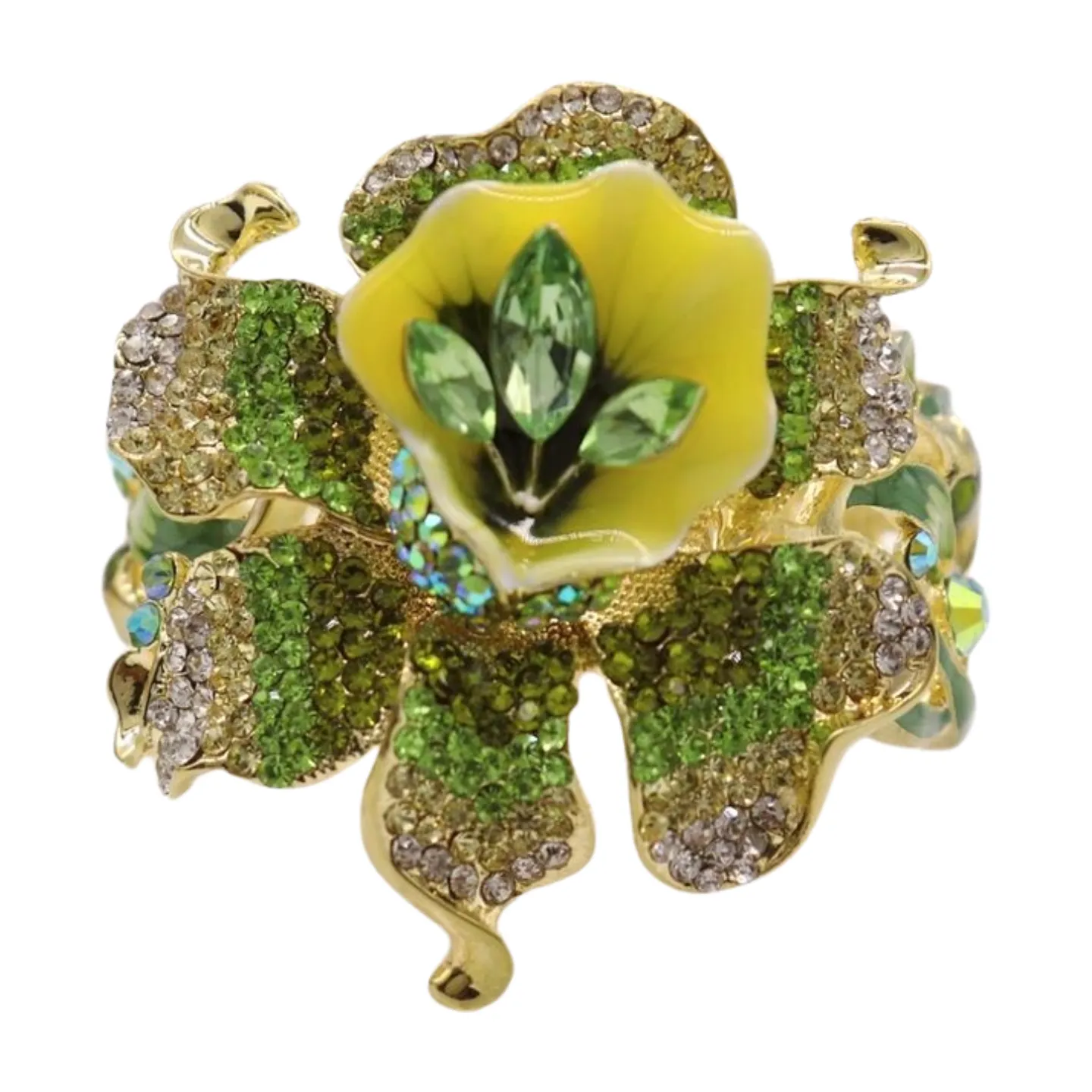 New Women Gold Metal Yellow Green Flowers Cuff Bracelet Fashion Jewelry Bouquet