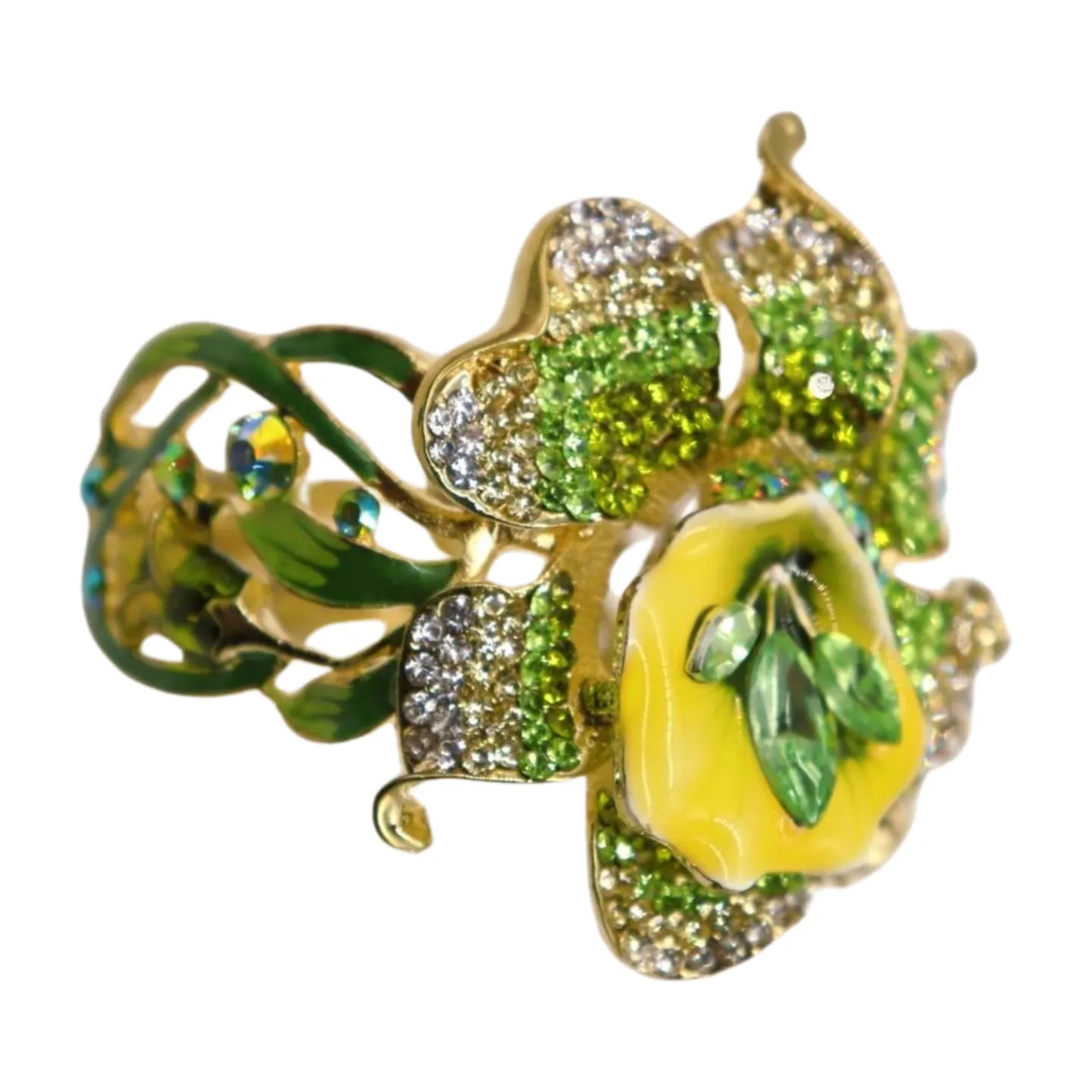 New Women Gold Metal Yellow Green Flowers Cuff Bracelet Fashion Jewelry Bouquet