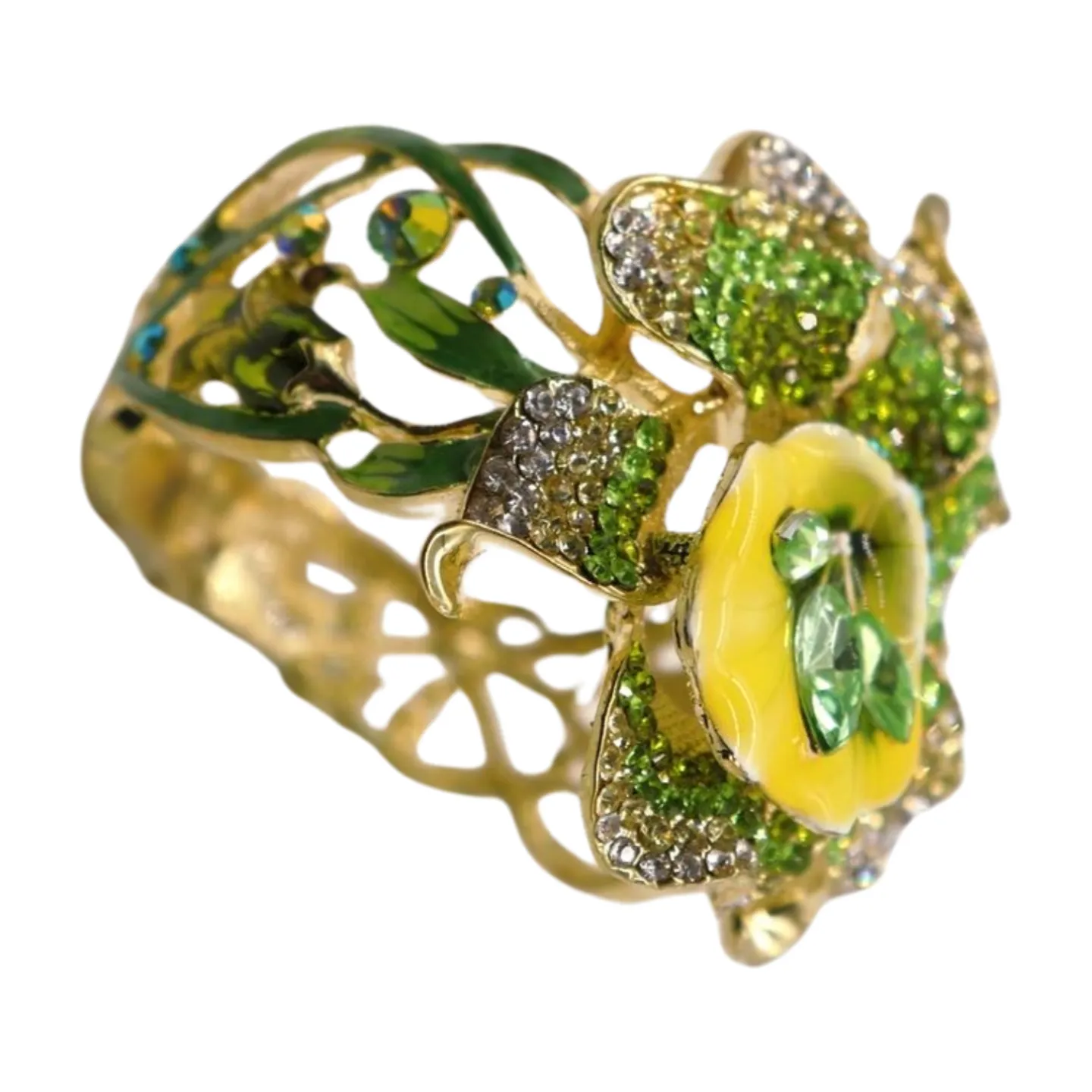 New Women Gold Metal Yellow Green Flowers Cuff Bracelet Fashion Jewelry Bouquet