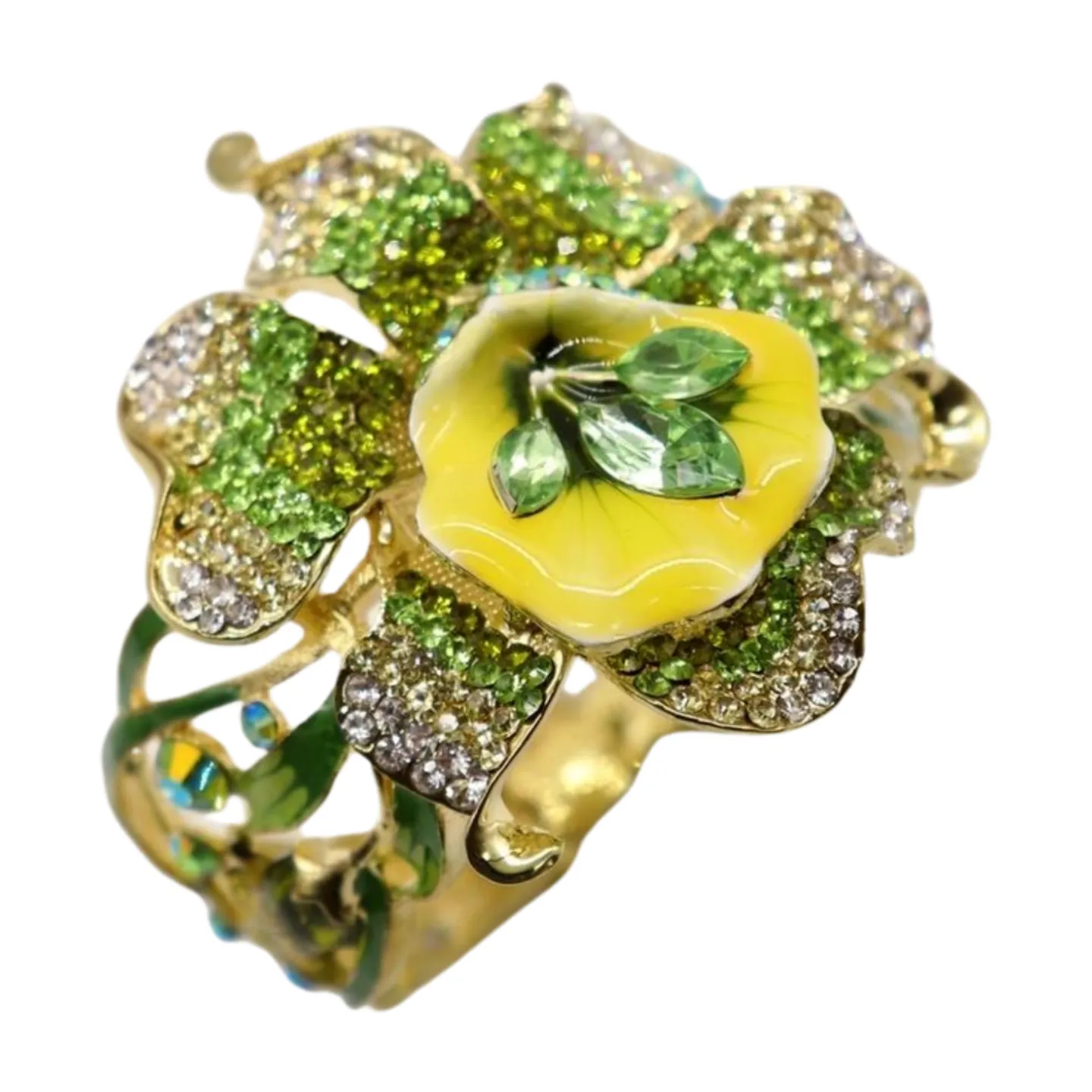 New Women Gold Metal Yellow Green Flowers Cuff Bracelet Fashion Jewelry Bouquet