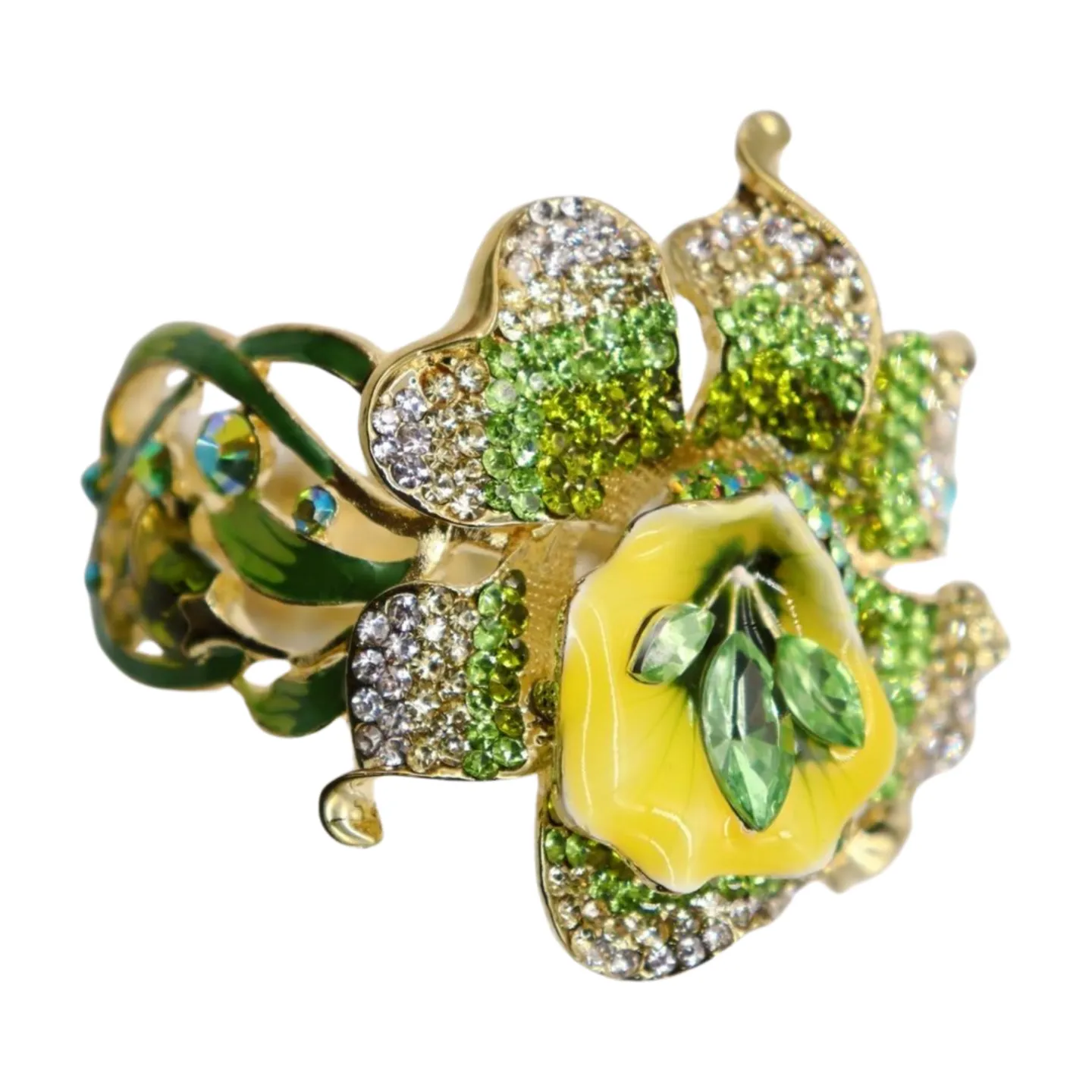New Women Gold Metal Yellow Green Flowers Cuff Bracelet Fashion Jewelry Bouquet
