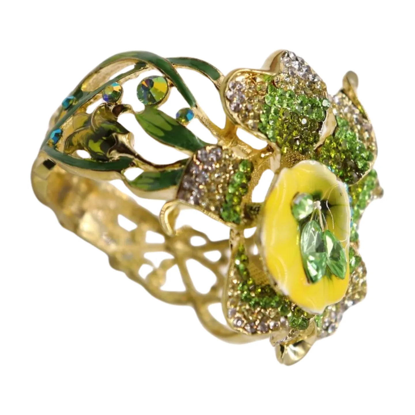 New Women Gold Metal Yellow Green Flowers Cuff Bracelet Fashion Jewelry Bouquet