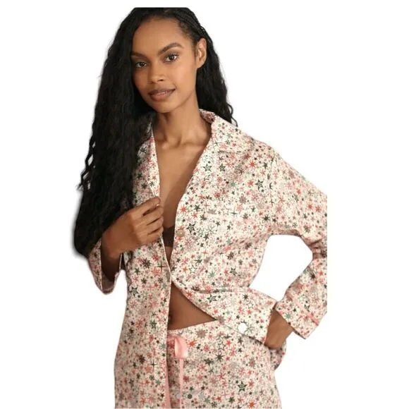 NWT Anthropologie Papinelle Christmas Stars in Berry Pink Size S