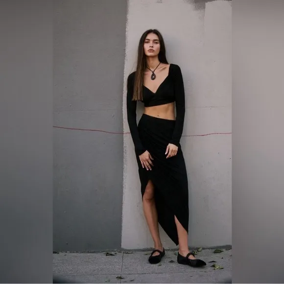 NWT Free People Beach Salus Skirt Set Black Sz Large