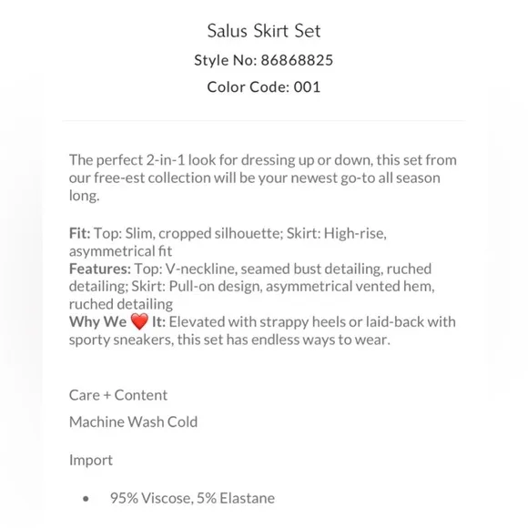 NWT Free People Beach Salus Skirt Set Black Sz Large