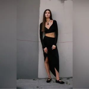 NWT Free People Beach Salus Skirt Set Black Sz Large