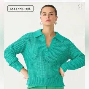 NWT J. Crew 2023 XS-S Ribbed Cotton Johnny Collar Sweater Polo Green BS966