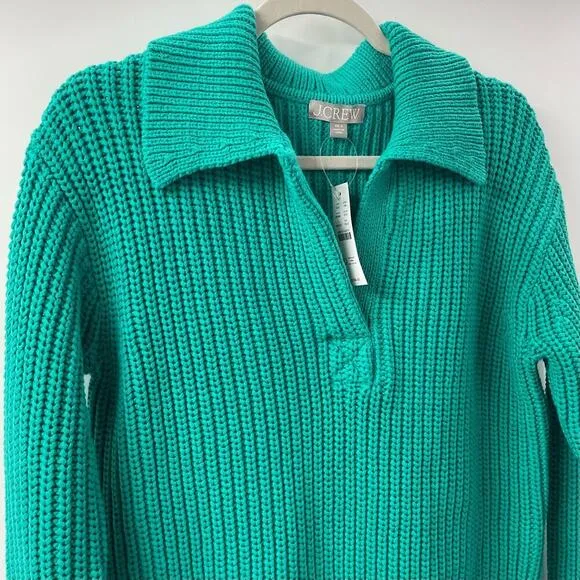 NWT J. Crew 2023 XS-S Ribbed Cotton Johnny Collar Sweater Polo Green BS966