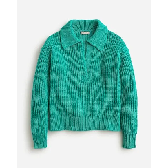 NWT J. Crew 2023 XS-S Ribbed Cotton Johnny Collar Sweater Polo Green BS966