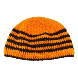 Orange with Brown Stripes Crochet Beanie Hat Medium/Large - STXH25ML