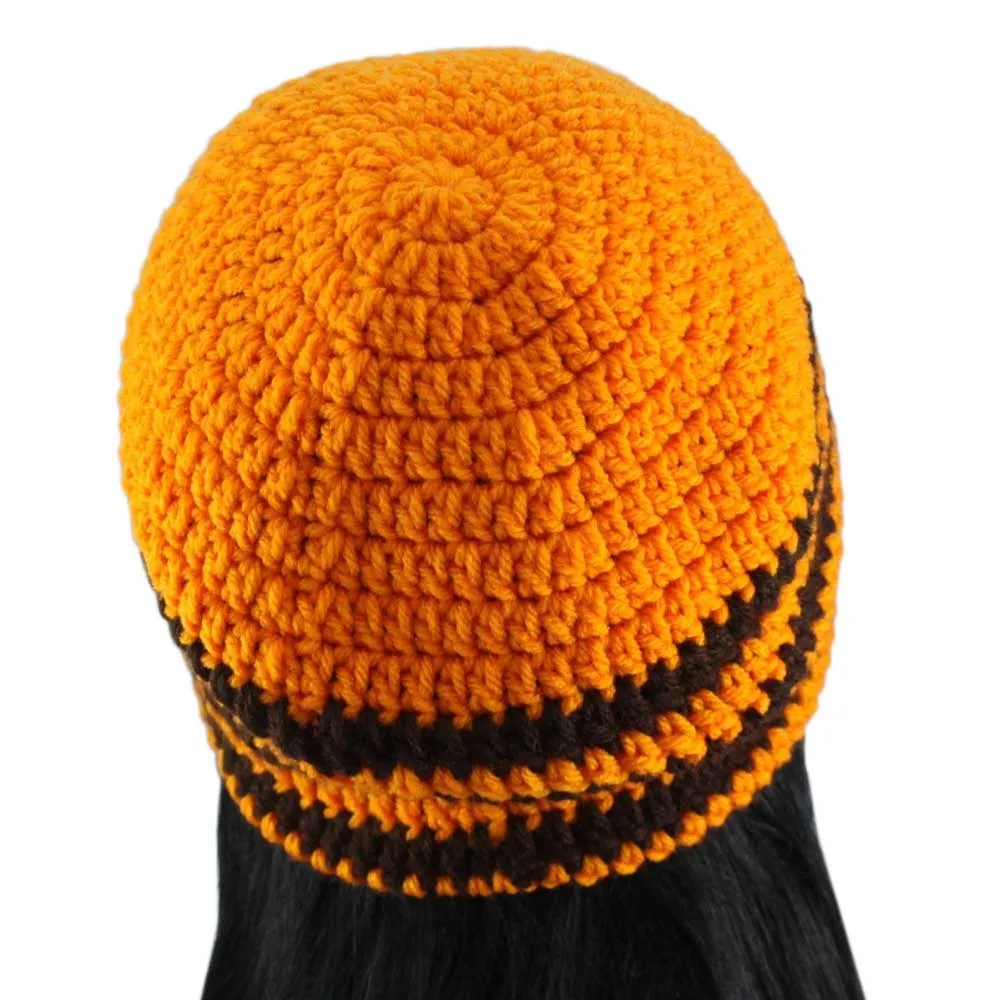 Orange with Brown Stripes Crochet Beanie Hat Medium/Large - STXH25ML