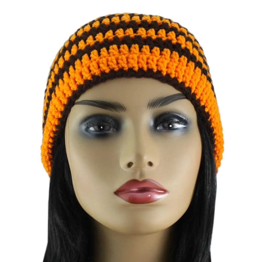 Orange with Brown Stripes Crochet Beanie Hat Medium/Large - STXH25ML