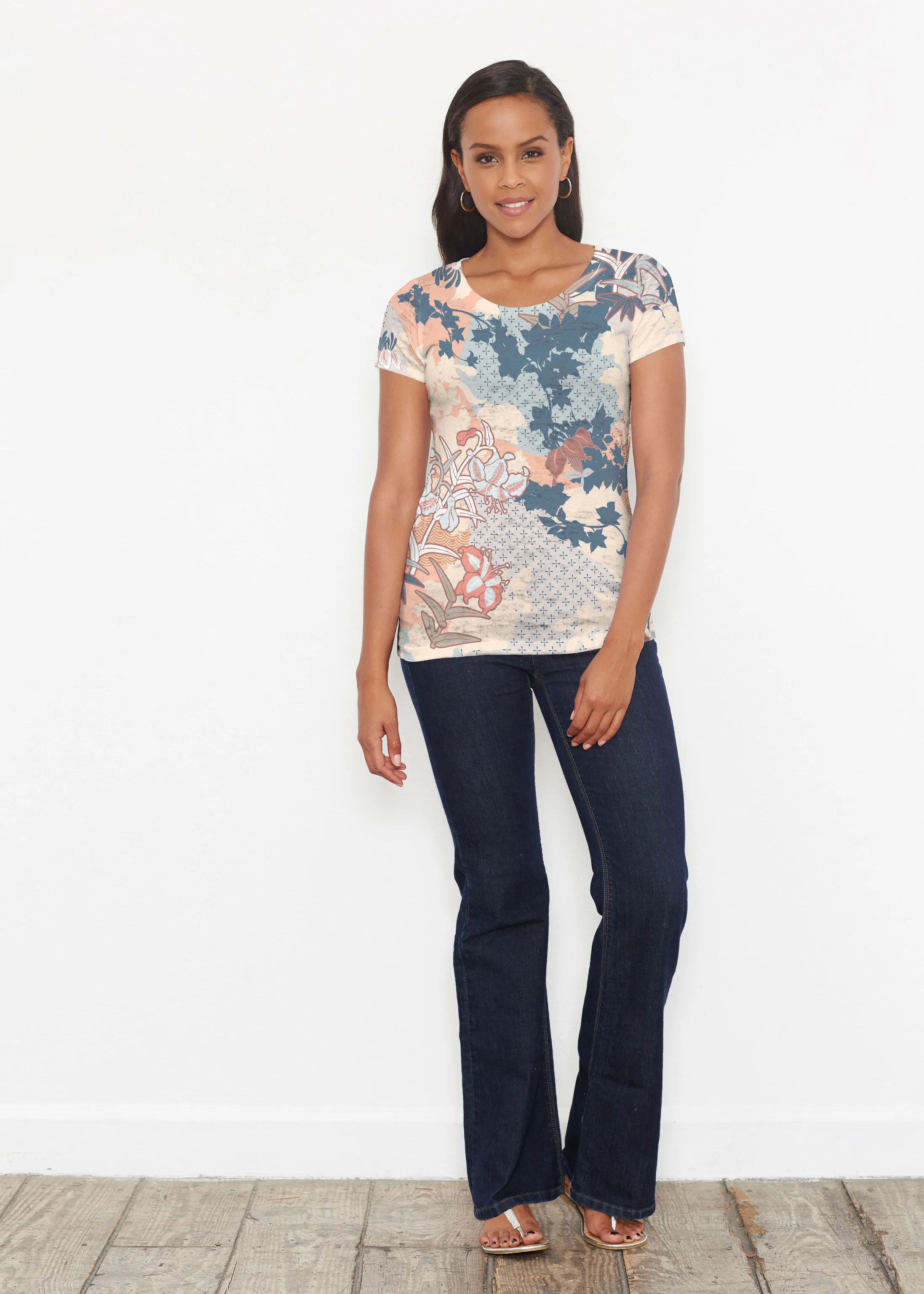 Oriental Floral (7868) ~ Short Sleeve Scoop Shirt